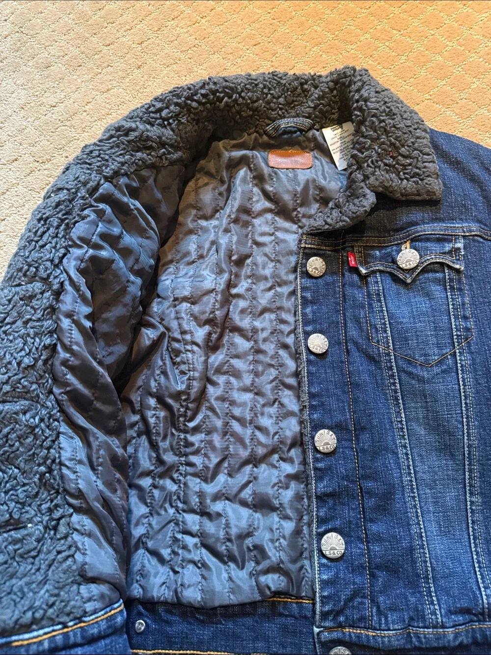 Levi's Blue Denim Kids Jacket with Gray Sherpa Collar